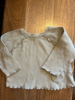 Easy-peasy 18 month baby girl Waffle Knit Ruffle Edge Top in Sage Longsleeve